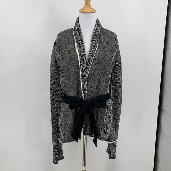 Sparrow Cardigan Womens S Small White Black Wool Cashmere Blend Tie Open Front - Picture 2 of 11